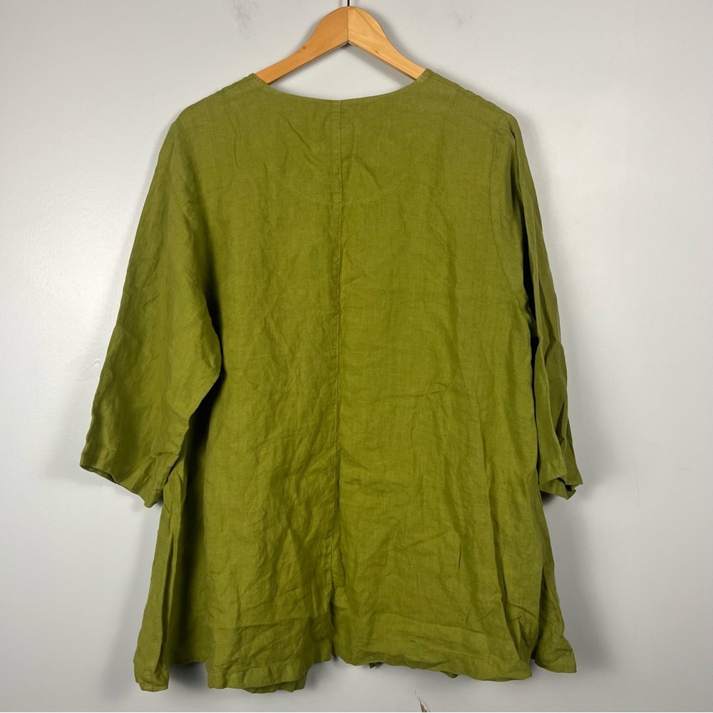 Mosaic USA green Lagenlook 100% linen green asymmetrical top size small - Picture 4 of 5